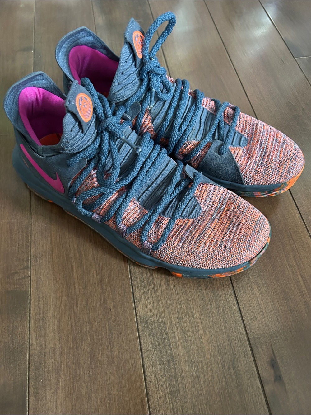 Nike KD Kevin Durant Multicolor Knit Basketball Shoes - Blue & Pink Size 11.5